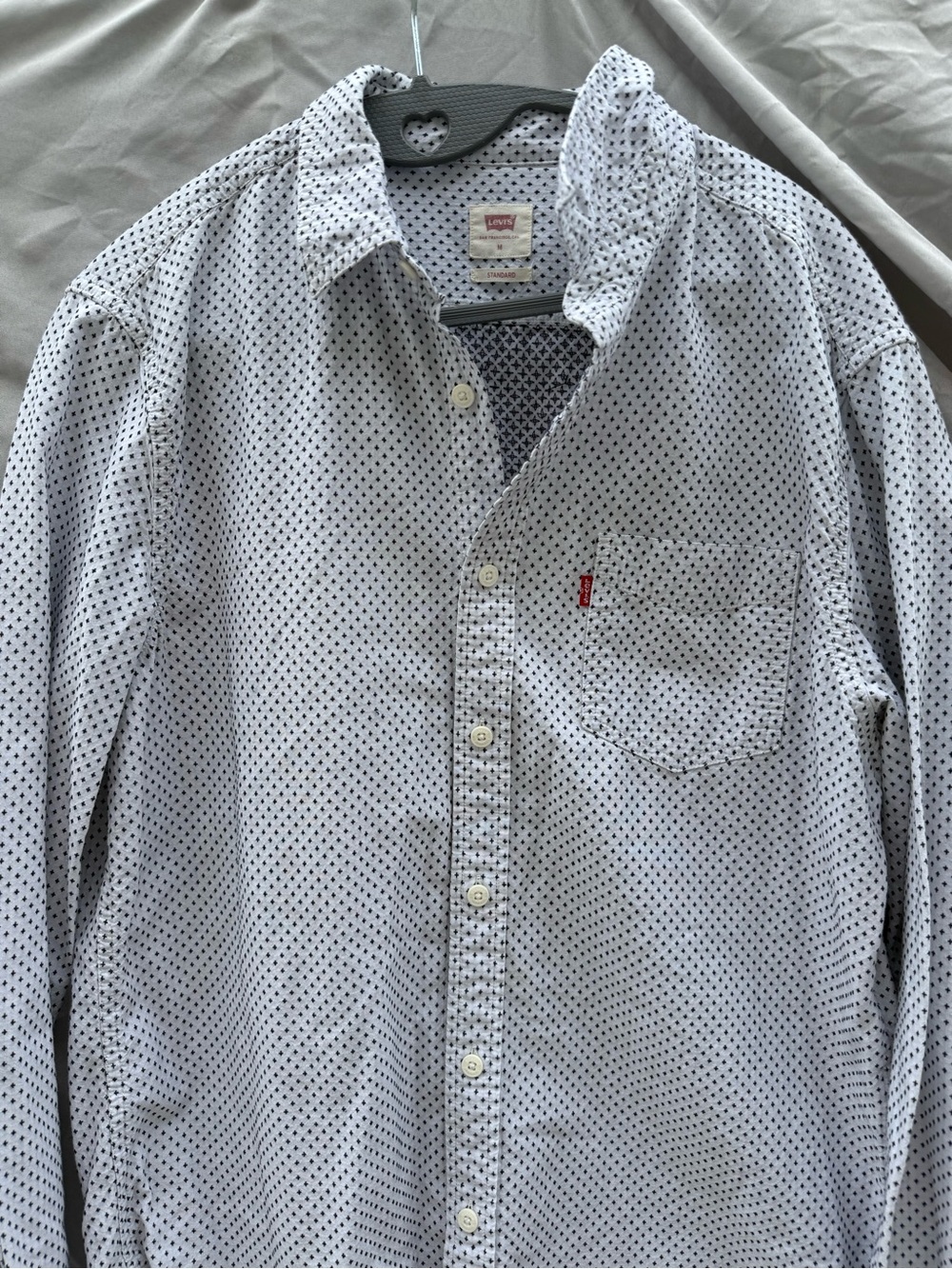Levi's White Button-Down Shirt with Navy Microprint